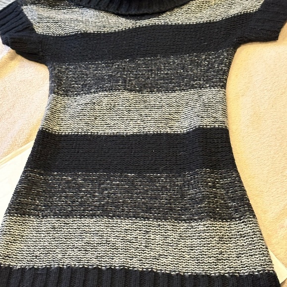 Black/tan/gray wide striped off shoulder sweater dress/top - Picture 3 of 5